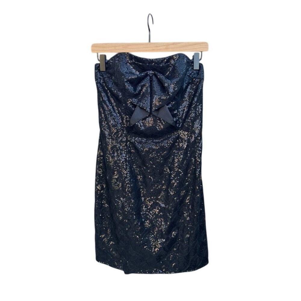 ABS Alan Schwartz sparkly sequin‎ black strapless mini dress, sz 6